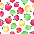 Realistic apples seamless pattern. Different colors are delicious. Vector illustration isolated on white background. Royalty Free Stock Photo