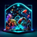 Realistic aquarium with fish, jellyfish and octopus. 3d vector illustration AI Generated