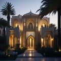 Realistic Arab style villa with realistic professional faade lighting is the subject Generative AI