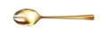 Realistic art golden tea spoon isolated on white background. Little teaspoon top view, yellow metal or gold. Cutlery element with