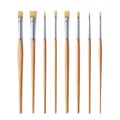 Realistic Artist Paintbrushes Set. Fan, Flat, Angle Brush. Watercolor, Acrilic Or Oil Brushes With Light Wooden Handle, Metal Ferr