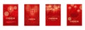 Realistic asian lanterns posters. China new lunar year spring flyers template, festive 3d red banner with lantern Royalty Free Stock Photo