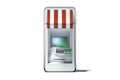 Realistic ATM machine in mobile phone on white background. 3d rendering. Royalty Free Stock Photo