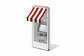 Realistic ATM machine in mobile phone on white background. 3d rendering. Royalty Free Stock Photo