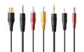 Realistic audio connector headphone plugs set. Adapter wire speaker for smartphone and computer Royalty Free Stock Photo