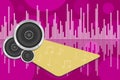 Realistic audio equipment sound for music promotional poster. Abstract music theme background with loudspeakers. Vector