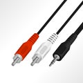 Realistic audio mini 3.5 mm to RCA cable vector illustration. Royalty Free Stock Photo