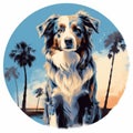 Realistic Australian Shepherd Dog Sketch With Palm Trees Royalty Free Stock Photo