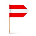 Realistic Austrian toothpick flag. Souvenir from Austria. Wooden toothpick with paper flag. Location mark, map pointer