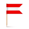Realistic Austrian toothpick flag. Souvenir from Austria. Wooden toothpick with paper flag. Location mark, map pointer