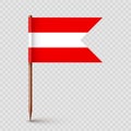 Realistic Austrian toothpick flag. Souvenir from Austria. Wooden toothpick with paper flag. Location mark, map pointer