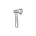 Realistic ax with a wooden handle for chopping wood in black isolated on white background. Hand drawn vector sketch Royalty Free Stock Photo