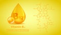 Realistic B12 Cyanocobalamin Vitamin drop with structural chemical formula. 3D Vitamin molecule B12 Cyanocobalamin