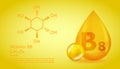 Realistic B8 Inositol Vitamin drop with structural chemical formula. 3D Vitamin molecule B8 Inositol design. Drop pill