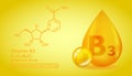 Realistic B3 Nicotinamide riboside Vitamin drop with structural chemical formula. 3D Vitamin molecule B3 Nicotinamide