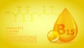 Realistic B15 Pangamic acid Vitamin drop with structural chemical formula. 3D Vitamin molecule B15 Pangamic acid design