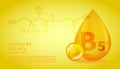 Realistic B5 Pantothenic acid Vitamin drop with structural chemical formula. 3D Vitamin molecule B5 Pantothenic acid Royalty Free Stock Photo