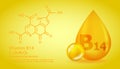 Realistic B14 Pyrroloquinoline quinone Vitamin drop with structural chemical formula. 3D Vitamin molecule B14 Royalty Free Stock Photo