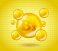 Realistic B3 Vitamin Niacin design. Yellow nutrition illustration concept. 3D Vitamin complex B3 Niacin design. Drop