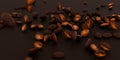 Realistic background with falling roasted coffee bean with blur effect. Flying espresso seed. Coffee grains burst for Royalty Free Stock Photo