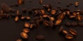 Realistic background with falling roasted coffee bean with blur effect. Flying espresso seed. Coffee grains burst for Royalty Free Stock Photo