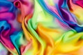 Realistic Background Image of Texture Soft Waves Multi-colored Silk. Generative AI.