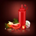 Realistic Background With Red Plastic Bottle And Vegetables Royalty Free Stock Photo