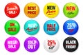 Realistic badges with text. Product promotion, sale. Special offer. Glossy round button. Pin badge mockup. Vector