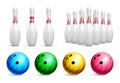 Realistic Ball Bowling Icon Set