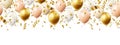 Realistic balloons banner. Seamless pattern gold balloon and confetti. Decorative congratulation poster, birthday party