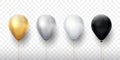 Realistic balloons. Golden 3d transparent party balloons, silver white birthday decoration. Vector party ballon set Royalty Free Stock Photo