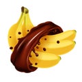 Realistic banana in chocolate splash