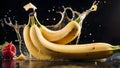 realistic banana splash and fruit