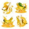 Realistic Banana Splash Set