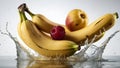 realistic banana splash and fruit