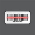 Realistic barcode sticker on gray background. Identification tracking code. Serial number, product ID with digital
