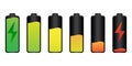 Realistic battery charge. Green energy set. Vector illustration.