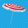 Realistic beach umbrella with red and white stripes. Vector illustration for summer design. Royalty Free Stock Photo