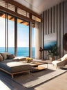 Realistic beachside penthouse: Mediterranean style sunlit beauty.