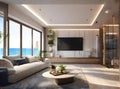 Realistic beachside penthouse: Mediterranean style sunlit beauty.