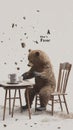 Realistic bear enjoying coffee in animated scene Royalty Free Stock Photo