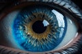 Realistic and beautiful close-up zoom of a human\'s blue eye. AI