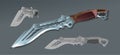 Realistic beautiful fantastic military dagger. Tactical Knife. Cold space weapons of the future. Technological advanced