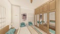 Realistic bedroom perspective 3d rendering