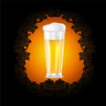 Realistic beer glass in the center of blackboard with gold style frame from hop cons, spicas Royalty Free Stock Photo