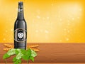 Realistic beer products ad. Vector 3d illustration. Dark craft beer bottle template design Royalty Free Stock Photo