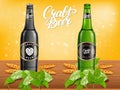 Realistic beer products ad. Vector 3d illustration. Dark and light craft beer bottle template design Royalty Free Stock Photo