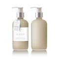 Realistic beige bottle of liquid soap in white background. Cosmetic products