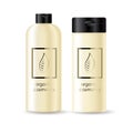 Realistic beige bottle for shampoo Mock up set.