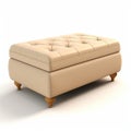 Realistic Beige Faux Leather Ottoman 3d Model For Bed Render